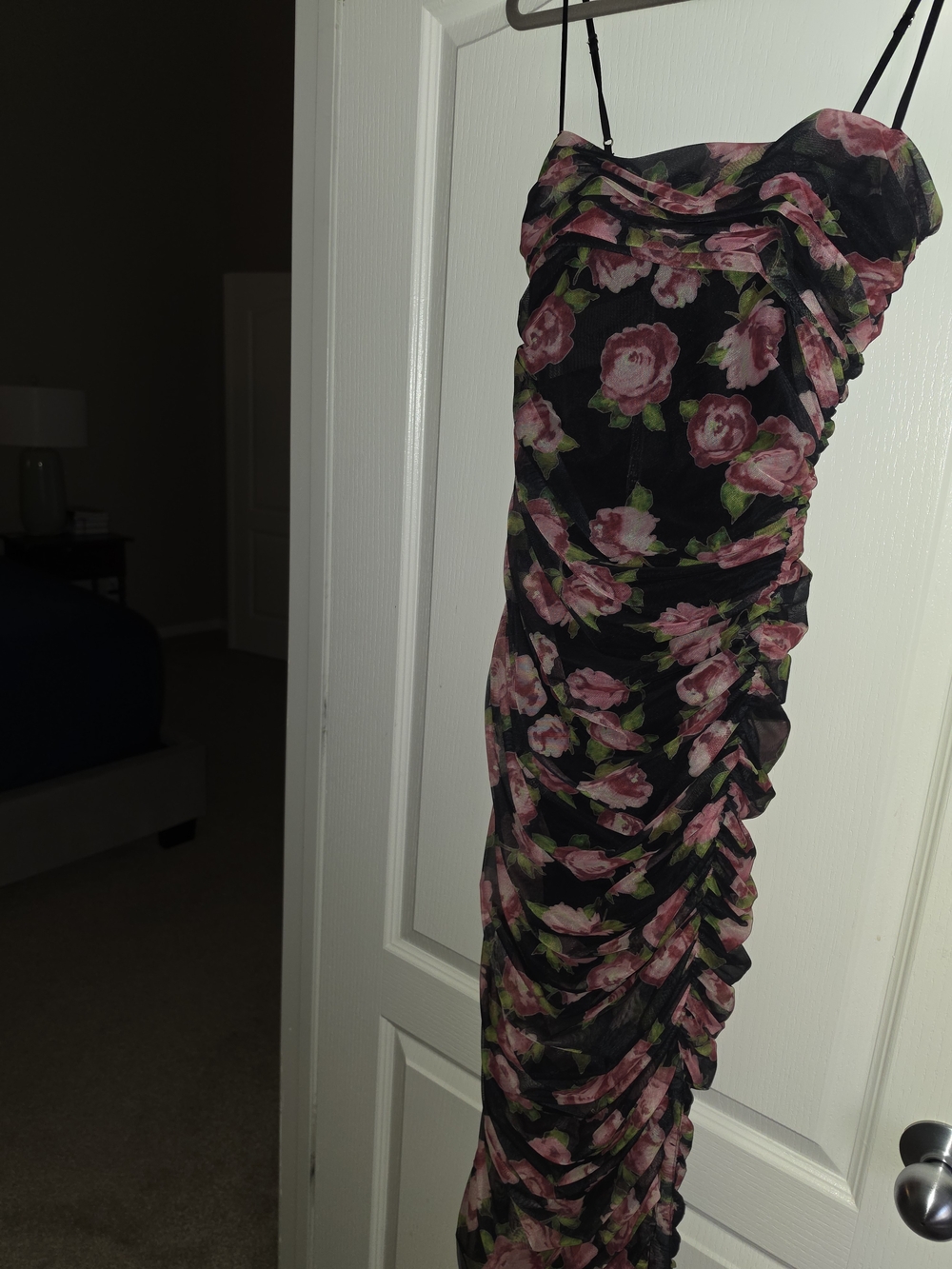 House of CB Black Midi Skirt with Pink Rose Print